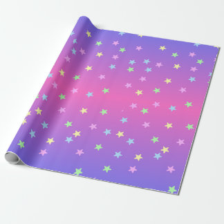 Rosa und Lila Sterne glänzen Geschenkpapier