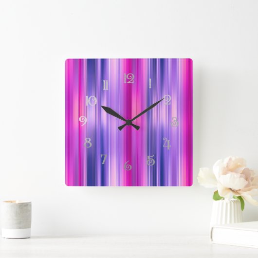 Rosa und Lila Streifen Quadratische Wanduhr (Zuhause)