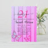 Rosa und Lila Streifen und Fliegeneinladung Einladung (Stehend Vorderseite)