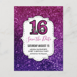 Rosa und Lila süß 16 Sparkling Save the Date Postkarte