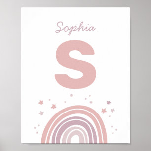 Rosa und lila süßer Regenbogen. Kinder Monogramm N Poster
