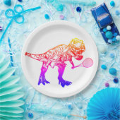 Rosa und Lila T-Rex Dinosaur Tennis Player Pappteller (Party)