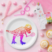Rosa und Lila T-Rex Dinosaur Tennis Player Pappteller (Party)