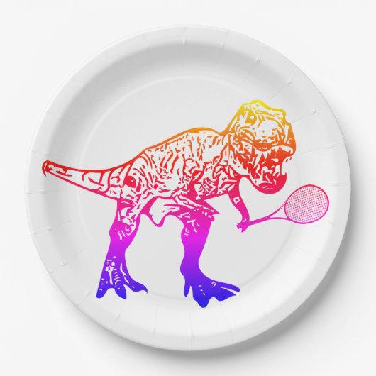 Rosa und Lila T-Rex Dinosaur Tennis Player Pappteller (Vorderseite)
