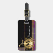 Rosa und lila Tartan und Monogramm Gepäckanhänger (Vorderseite vertikal)