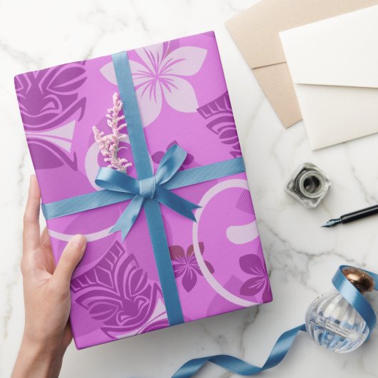 Rosa und Lila Tikis Hawaiian Wrapping Paper Geschenkpapier (Schenken)