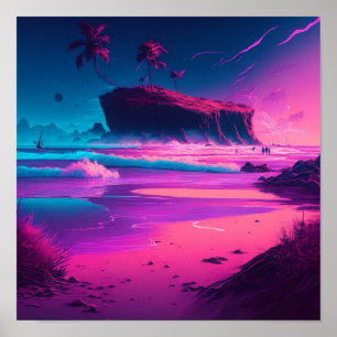 Rosa und Lila Tropenwälder und Palmen Poster