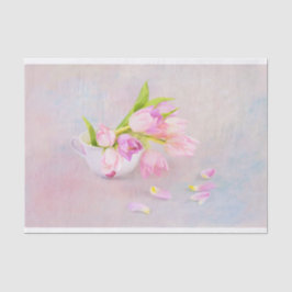 Rosa und Lila Tulpen mit Vintagem Teebecher Seidenpapier