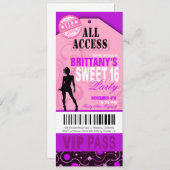 Rosa und Lila VIP Sweet 16 Ticket Party Einladung (Vorne/Hinten)