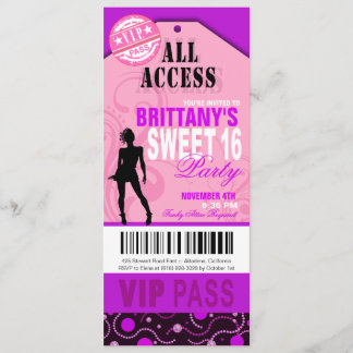 Rosa und Lila VIP Sweet 16 Ticket Party Einladung