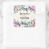 Rosa und Lila Wasserfarbe Blumenstrauß Küche Quadratischer Aufkleber (Tasche)
