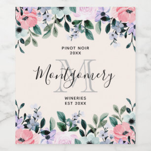 Rosa und Lila Wasserfarbe Weinkultur und Erde Weinetikett