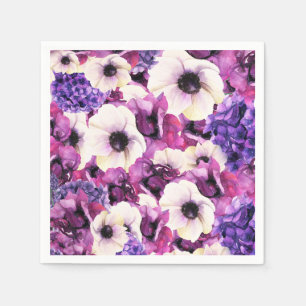 Rosa und lila Wasserfarben Floral-Brautdusche Serviette