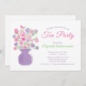 Rosa und Lila Wasserfarben Tee Party Einladung (Vorne/Hinten)