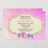 Rosa und Lila Wasserfarbenlephant Babydusche Einladung (Vorne/Hinten)