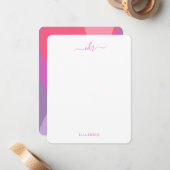 Rosa und Lila Waves Mit Monogramm Note Card Mitteilungskarte (Vorderseite/Rückseite Beispiel)