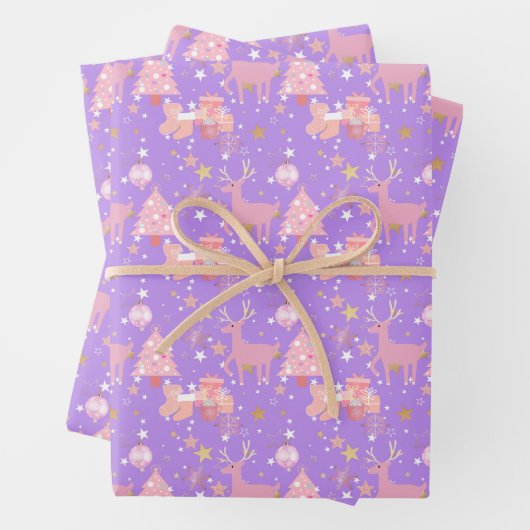 Rosa und Lila Weihnachtsgestaltung Geschenkpapier Set (Beispiel)