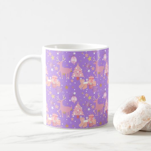 Rosa und Lila Weihnachtsgestaltung Kaffeetasse (Mit Donut)