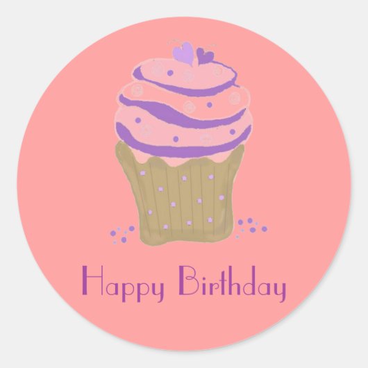 Rosa und Lila wirbelfarbene Cupcakes Runder Aufkleber (Vorderseite)