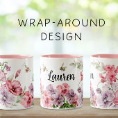 Rosa und Lila Wrap-Around-Bienen und -Blume, zwei Zweifarbige Tasse