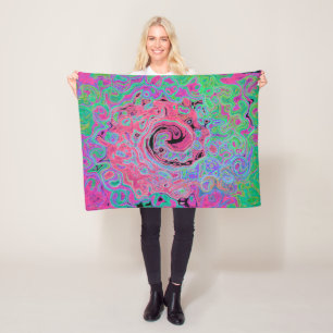 Rosa und Limettengrün Groovy Abstrakter Retro-Wirb Fleecedecke