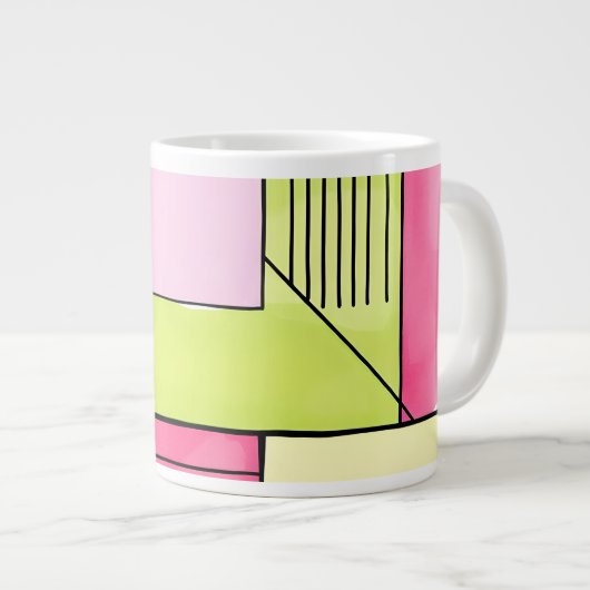 Rosa und Limettengrün Patchwork abstrakt Jumbo-Tasse (Vorderseite Rechts)