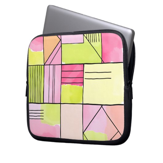 Rosa und Limettengrün Patchwork abstrakt Laptopschutzhülle (Vorderseite Links)