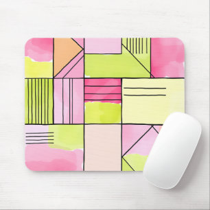 Rosa und Limettengrün Patchwork abstrakt Mousepad