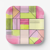 Rosa und Limettengrün Patchwork-Abstrakt Pappteller (Vorderseite)