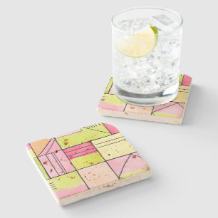Rosa und Limettengrün Patchwork abstrakt Steinuntersetzer
