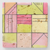 Rosa und Limettengrün Patchwork abstrakt Steinuntersetzer (Vorderseite)