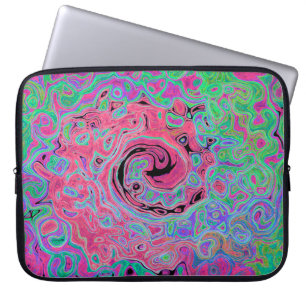 Rosa und Limettengrüne Groovy abstrakte Retro-Spir Laptopschutzhülle
