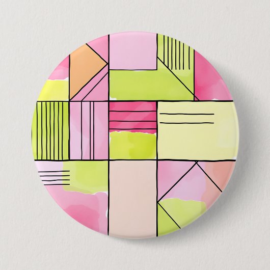 Rosa und Limettengrüne Patchwork-Abstraktion Button (Vorderseite)