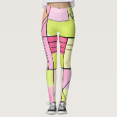 Rosa und Limettengrüne Patchwork-Abstraktion Leggings (Vorderseite)