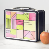 Rosa und Limettengrüne Patchwork-Abstraktion Metall Brotdose (Beispiel)