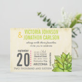 Rosa und Limone Sukkulente Hochzeit moderner Typog Einladung (Stehend Vorderseite)