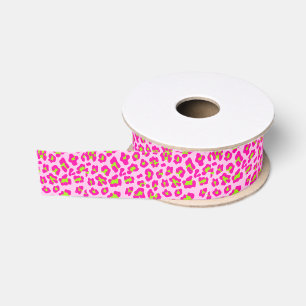 Rosa und Limoner Leopardcheetah-Druck Ripsband