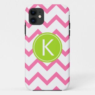 Rosa und Limoner Zickzack Streifen-Monogramm-Fall iPhone 11 Hülle