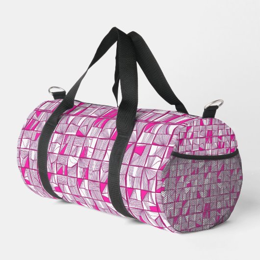 Rosa und Magenta geometrisches Blockmuster Duffle Bag (Rechte Ecke)