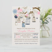 Rosa-und Marine-Blau-hängende Käfig-Glas-Babyparty Einladung (Stehend Vorderseite)