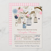 Rosa-und Marine-Blau-hängende Käfig-Glas-Babyparty Einladung (Vorne/Hinten)