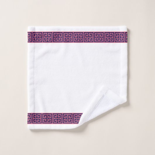 Rosa und Marine-griechische Schlüsselgrenze Badhandtuch Set (Waschlappen)