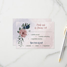 Rosa und Marinebar Blume botanische Mahlzeit Wahl  RSVP Karte