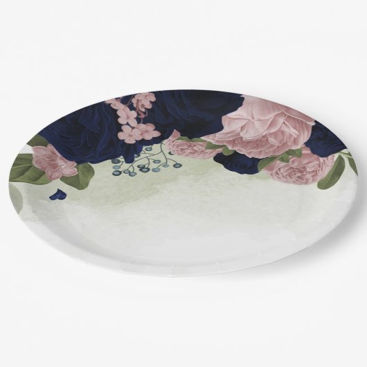 Rosa- und Marinebarten Pappteller (Schrägansicht)