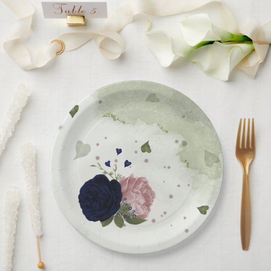 Rosa- und Marinebarten Pappteller (Hochzeit)