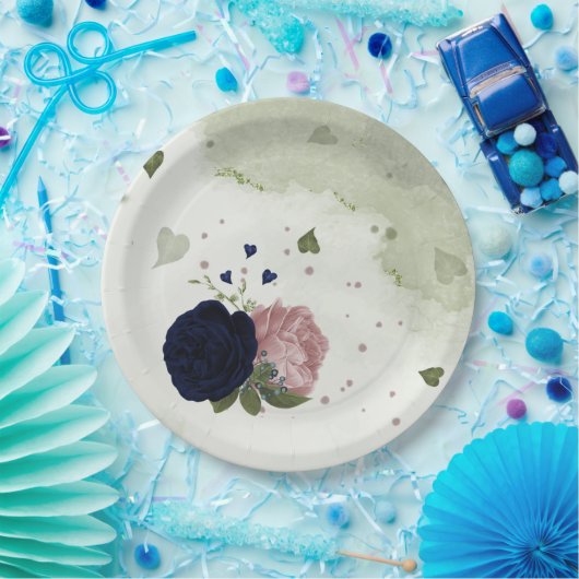 Rosa- und Marinebarten Pappteller (Party)