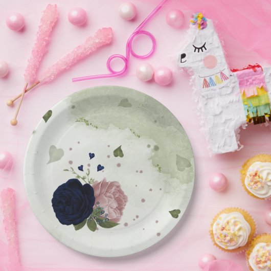 Rosa- und Marinebarten Pappteller (Party)