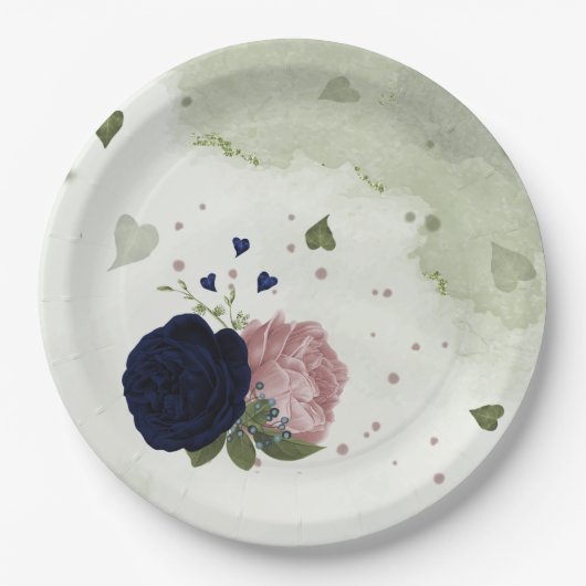 Rosa- und Marinebarten Pappteller (Vorderseite)