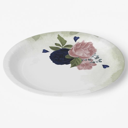 Rosa- und Marinebarten Pappteller (Schrägansicht)