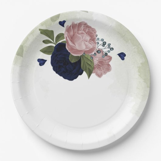 Rosa- und Marinebarten Pappteller (Vorderseite)